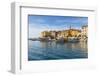 View of harbour and the old town with the Cathedral of St. Euphemia, Rovinj, Istria, Croatia-Frank Fell-Framed Photographic Print