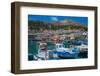 View of harbour boats in Kalimnos with hills in the background, Kalimnos, Dodecanese Islands-Frank Fell-Framed Photographic Print