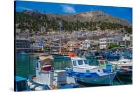 View of harbour boats in Kalimnos with hills in the background, Kalimnos, Dodecanese Islands-Frank Fell-Stretched Canvas
