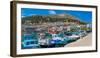 View of harbour boats in Kalimnos with hills in the background, Kalimnos, Dodecanese Islands-Frank Fell-Framed Photographic Print