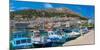 View of harbour boats in Kalimnos with hills in the background, Kalimnos, Dodecanese Islands-Frank Fell-Mounted Photographic Print