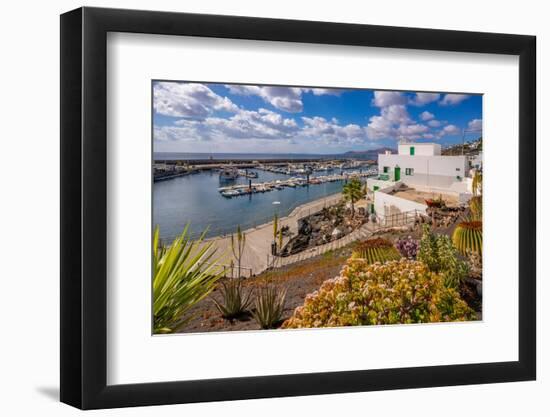 View of harbour from elevated position, Puerto del Carmen, Lanzarote, Las Palmas-Frank Fell-Framed Photographic Print