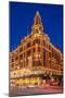 View of Harrods department store illuminated at dusk, Knightsbridge, London-Frank Fell-Mounted Photographic Print