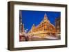 View of Harrods department store illuminated at dusk, Knightsbridge, London-Frank Fell-Framed Photographic Print