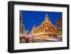 View of Harrods department store illuminated at dusk, Knightsbridge, London-Frank Fell-Framed Photographic Print