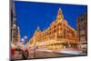 View of Harrods department store illuminated at dusk, Knightsbridge, London-Frank Fell-Mounted Photographic Print