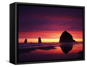 View of Haystack Rock on Cannon Beach at Sunset, Oregon, USA-Stuart Westmorland-Framed Stretched Canvas