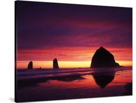 View of Haystack Rock on Cannon Beach at Sunset, Oregon, USA-Stuart Westmorland-Stretched Canvas