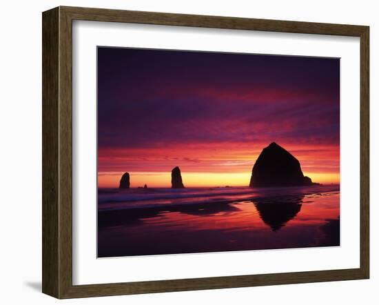 View of Haystack Rock on Cannon Beach at Sunset, Oregon, USA-Stuart Westmorland-Framed Premium Photographic Print