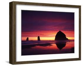 View of Haystack Rock on Cannon Beach at Sunset, Oregon, USA-Stuart Westmorland-Framed Premium Photographic Print