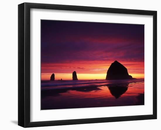 View of Haystack Rock on Cannon Beach at Sunset, Oregon, USA-Stuart Westmorland-Framed Premium Photographic Print