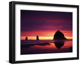 View of Haystack Rock on Cannon Beach at Sunset, Oregon, USA-Stuart Westmorland-Framed Premium Photographic Print