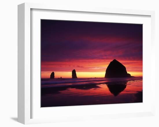 View of Haystack Rock on Cannon Beach at Sunset, Oregon, USA-Stuart Westmorland-Framed Premium Photographic Print