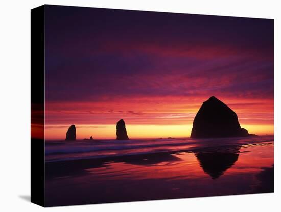 View of Haystack Rock on Cannon Beach at Sunset, Oregon, USA-Stuart Westmorland-Stretched Canvas