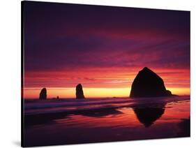 View of Haystack Rock on Cannon Beach at Sunset, Oregon, USA-Stuart Westmorland-Stretched Canvas