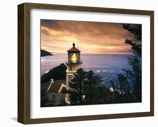 View of Heceta Head Lighthouse at Sunset, Oregon, USA-Stuart Westmorland-Framed Premium Photographic Print