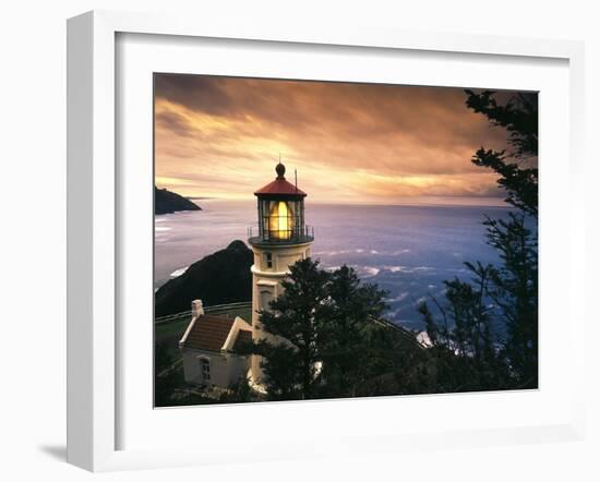 View of Heceta Head Lighthouse at Sunset, Oregon, USA-Stuart Westmorland-Framed Premium Photographic Print