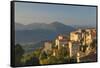 View of Hillside Town at Sunset-Jon Hicks-Framed Stretched Canvas