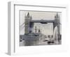 View of HMS London Sailing Beneath Tower Bridge, London, 1988-null-Framed Photographic Print