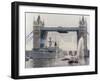 View of HMS London Sailing Beneath Tower Bridge, London, 1988-null-Framed Photographic Print