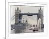 View of HMS London Sailing Beneath Tower Bridge, London, 1988-null-Framed Photographic Print