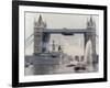 View of HMS London Sailing Beneath Tower Bridge, London, 1988-null-Framed Photographic Print