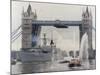 View of HMS London Sailing Beneath Tower Bridge, London, 1988-null-Mounted Photographic Print