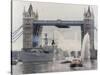 View of HMS London Sailing Beneath Tower Bridge, London, 1988-null-Stretched Canvas