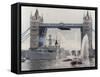 View of HMS London Sailing Beneath Tower Bridge, London, 1988-null-Framed Stretched Canvas