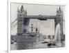 View of HMS London Sailing Beneath Tower Bridge, London, 1988-null-Framed Photographic Print