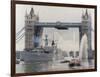 View of HMS London Sailing Beneath Tower Bridge, London, 1988-null-Framed Photographic Print