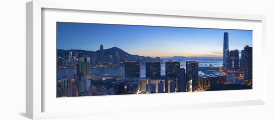 View of Hong Kong Island and Tsim Sha Tsui Skylines at Sunset, Hong Kong-Ian Trower-Framed Photographic Print