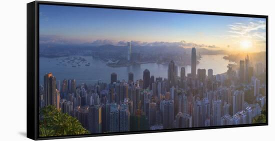 View of Hong Kong Island Skyline at Dawn, Hong Kong, China-Ian Trower-Framed Stretched Canvas