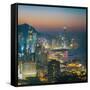 View of Hong Kong Victoria Harbour at Night-Tuimages-Framed Stretched Canvas