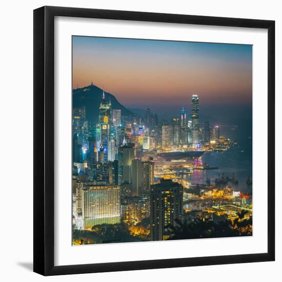 View of Hong Kong Victoria Harbour at Night-Tuimages-Framed Photographic Print