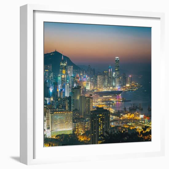 View of Hong Kong Victoria Harbour at Night-Tuimages-Framed Photographic Print