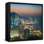View of Hong Kong Victoria Harbour at Night-Tuimages-Framed Stretched Canvas