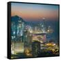 View of Hong Kong Victoria Harbour at Night-Tuimages-Framed Stretched Canvas