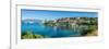 View of hotels overlooking Fiscardo harbour, Fiscardo, Kefalonia, Ionian Islands, Greek Islands-Frank Fell-Framed Photographic Print