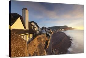 View of Houses Overlooking Sidmouth Seafront, Sidmouth, Devon, England. Winter-Adam Burton-Stretched Canvas