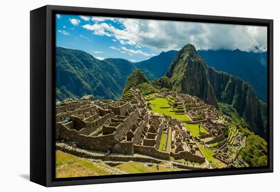 View of Huayna Picchu and Machu Picchu Ruins, UNESCO World Heritage Site, Peru, South America-Laura Grier-Framed Stretched Canvas