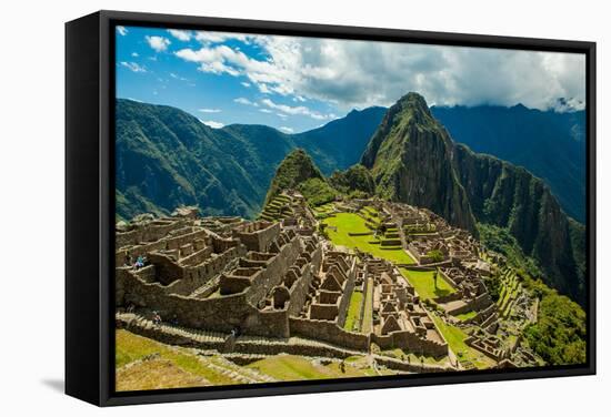 View of Huayna Picchu and Machu Picchu Ruins, UNESCO World Heritage Site, Peru, South America-Laura Grier-Framed Stretched Canvas