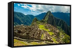 View of Huayna Picchu and Machu Picchu Ruins, UNESCO World Heritage Site, Peru, South America-Laura Grier-Framed Stretched Canvas