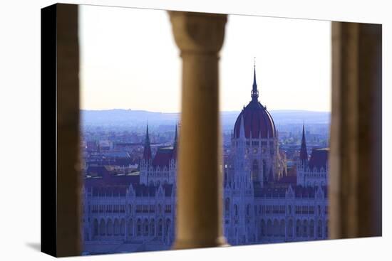 View of Hungarian Parliament Building from Fisherman's Bastion, Budapest, Hungary, Europe-Neil Farrin-Stretched Canvas