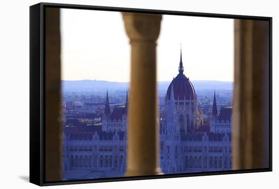 View of Hungarian Parliament Building from Fisherman's Bastion, Budapest, Hungary, Europe-Neil Farrin-Framed Stretched Canvas