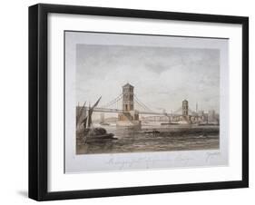 View of Hungerford Suspension Bridge and Boats on the River Thames, London, 1854-Louis Julien Jacottet-Framed Giclee Print