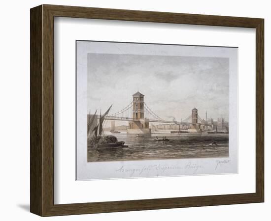 View of Hungerford Suspension Bridge and Boats on the River Thames, London, 1854-Louis Julien Jacottet-Framed Giclee Print