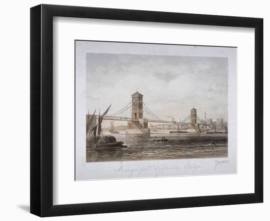 View of Hungerford Suspension Bridge and Boats on the River Thames, London, 1854-Louis Julien Jacottet-Framed Giclee Print