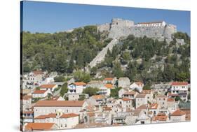 View of Hvar Main Square overlooked by Spanish Fortress, Hvar, Hvar Island, Dalmatia, Croatia-Frank Fell-Stretched Canvas
