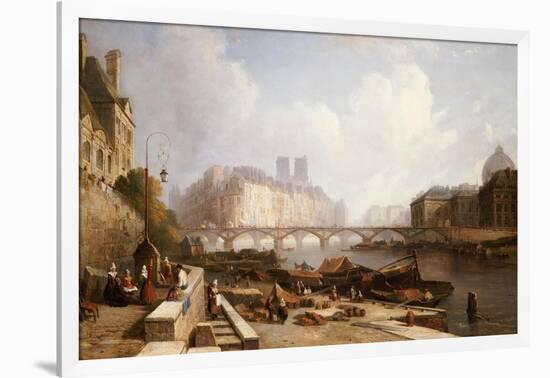 View of Ile De La Cite, Paris, from the Quai Du Louvre with the Pont Des Arts and the Pont Neuf-Caleb Robert Stanley-Framed Giclee Print